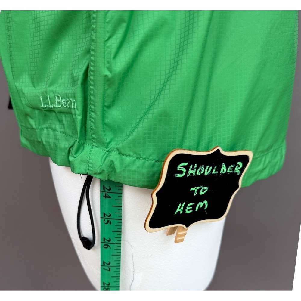 LL Bean Stowaway Rain Jacket Womens Medium Green Ripstop Hooded Gorpcore Outdoor - Picture 12 of 14